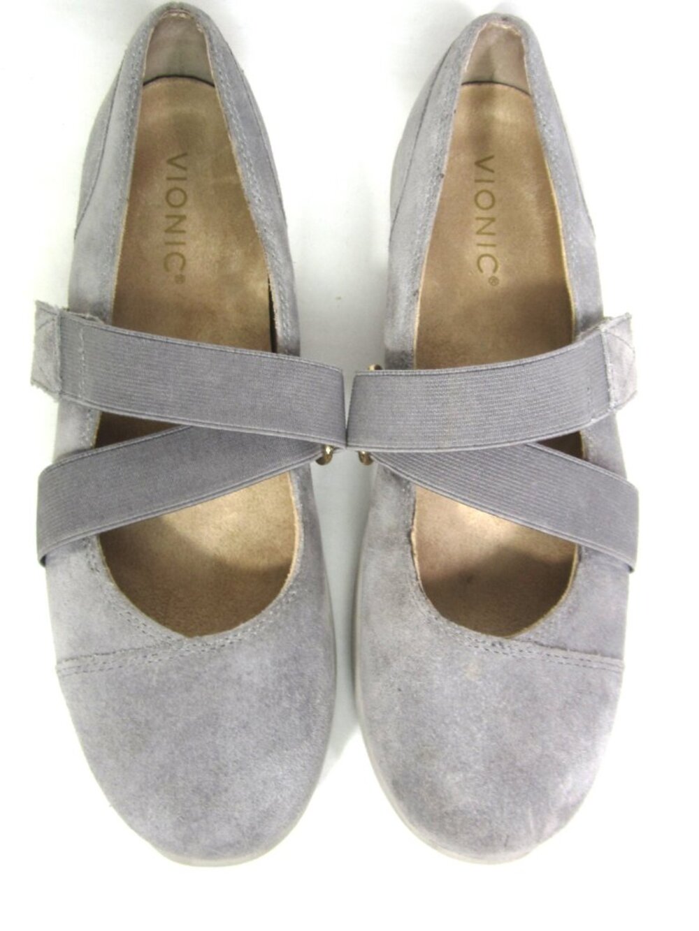 Vionic Shelby Gray Womens Size 8 Suede Leather Mary Jane Flats Walk About Shoe